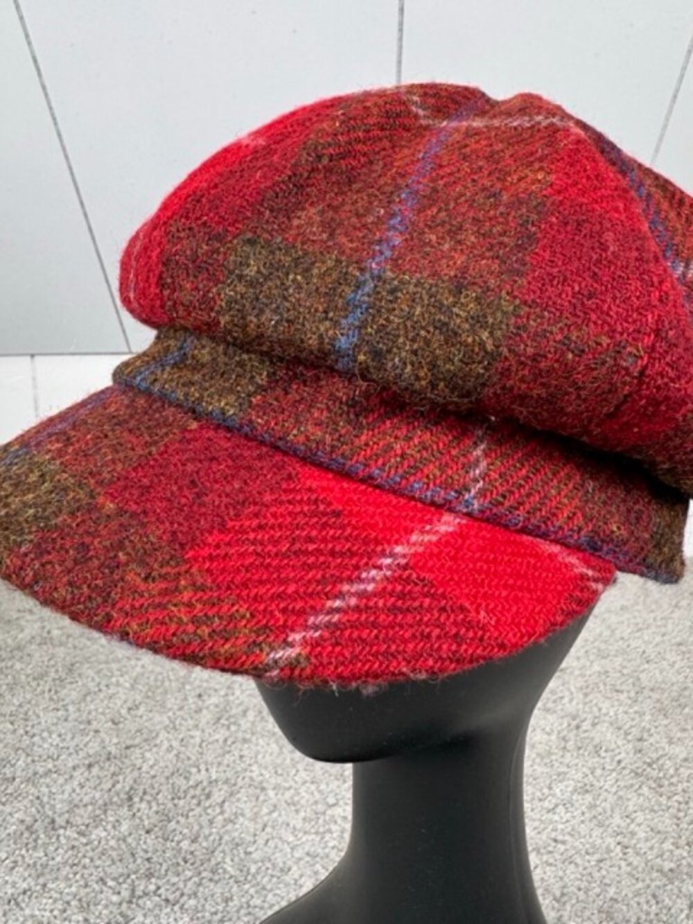Failsworth Harris Tweed Ladies Baker Boy Hat Red Green Check 100% Wool Winter